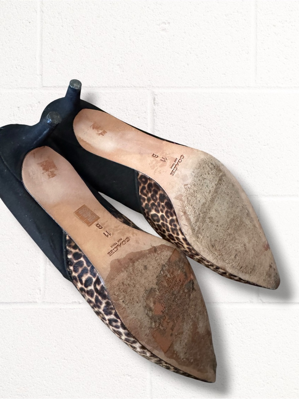 Coach Pony Hair Leopard Print Pointed-Toe Kitten Heels with Black Suede, 11 - Picture 4 of 5